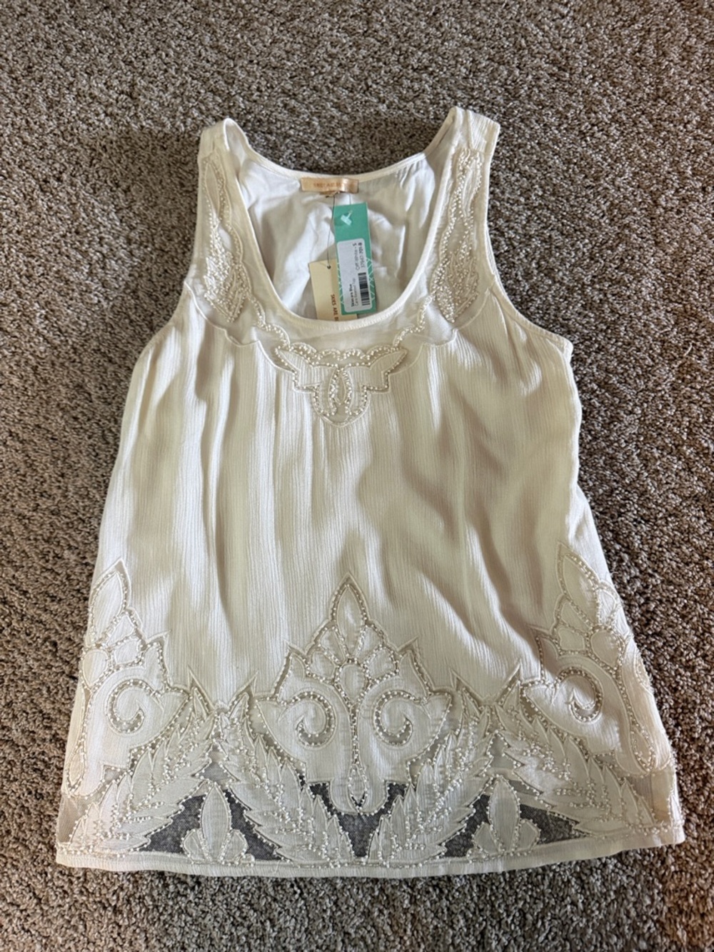Skies Are Blue White Beaded Embellished Tank
